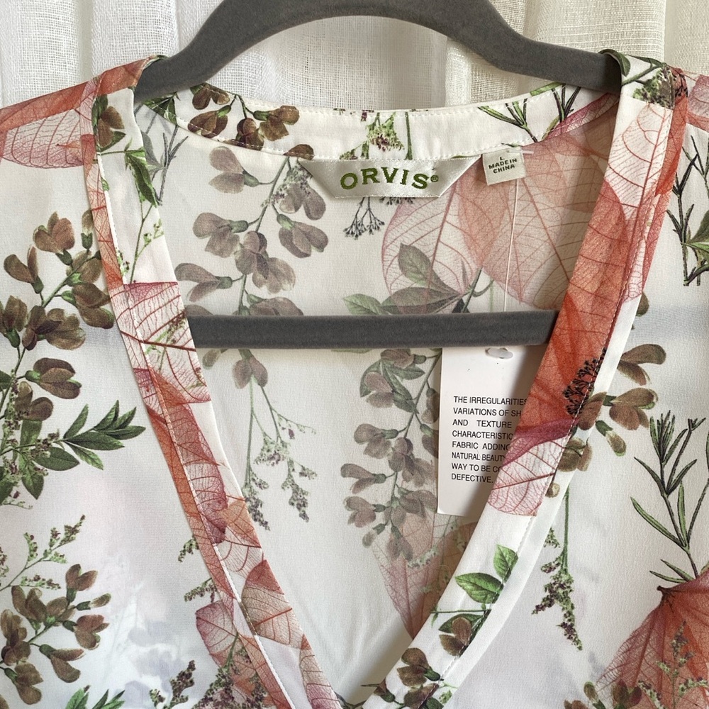Orvis Women's 100% Silk Floral Button Up Blouse Size Large NEW - Picture 6 of 15